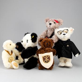 STEIFF, teddybjörnar, 5 st, "Giengen an der Brenz", Toots Thielemans Bear", "Victor the adventurer Teddy bear" m fl.