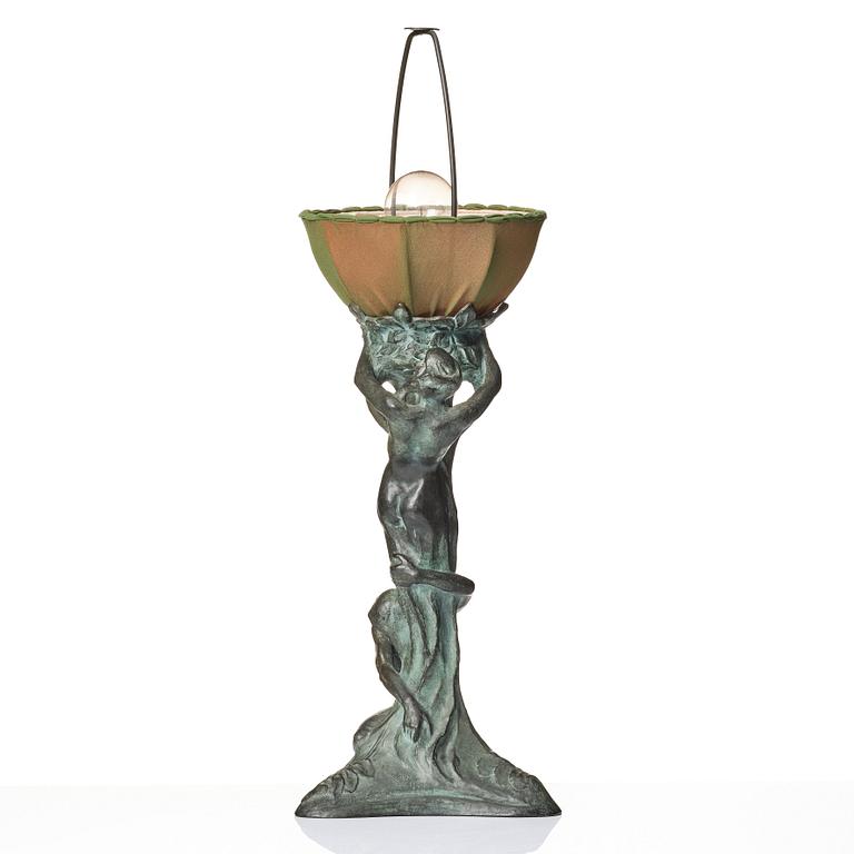 Alice Nordin, bordslampa "Natt och Morgon", Herman Bergmans Konstgjuteri, Stockholm, jugend, 1900-talets början.