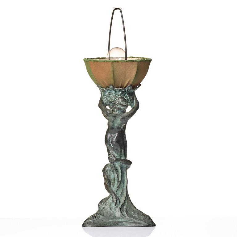 Alice Nordin, an Art Nouveau patinated bronze table lamp "Night and Morning", Herman Bergman's foundry, Stockholm, early 1900s.