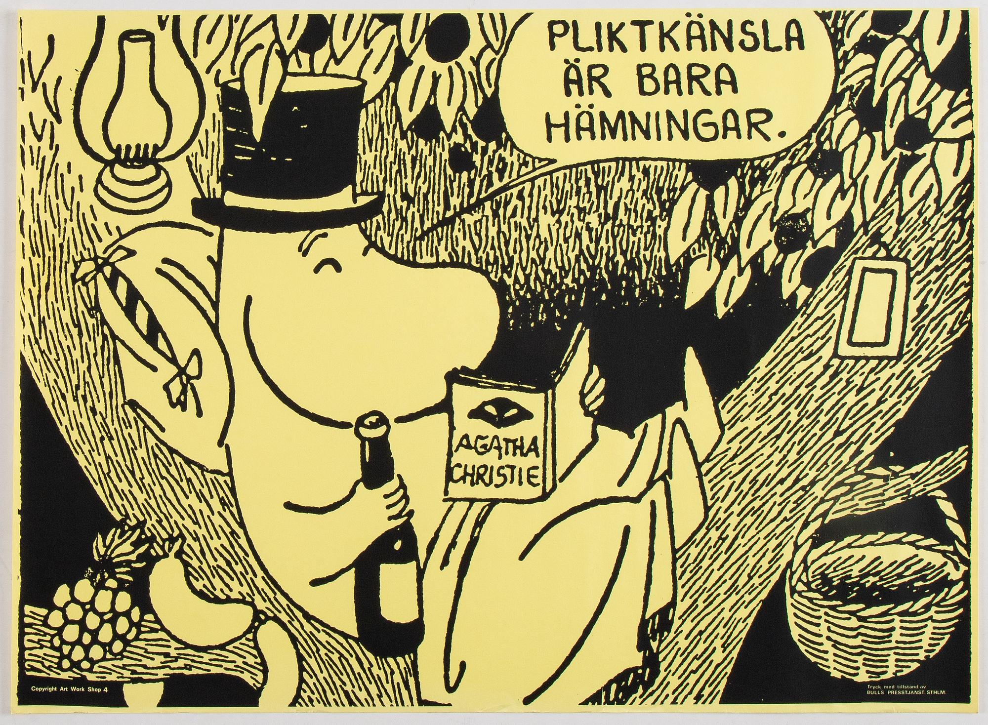 Tove Jansson, six Moomin posters from Bull's Presstjänst, Art Work Shop, 1960's.