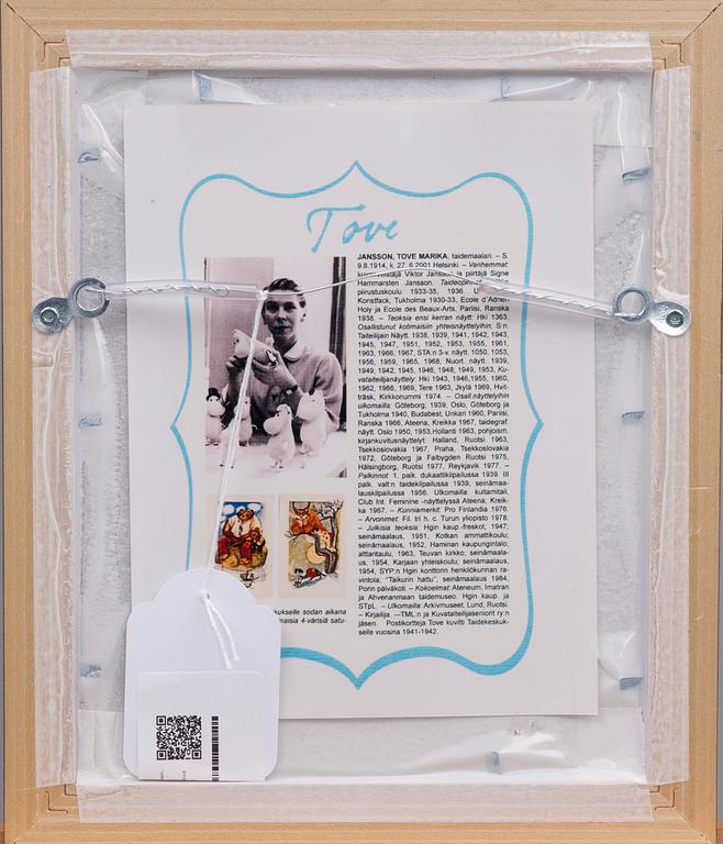 KONSTVYKORT, 5 st, efter Tove Jansson, 4 med synlig signering i trycket, Taidekorttikeskus 1940-tal.