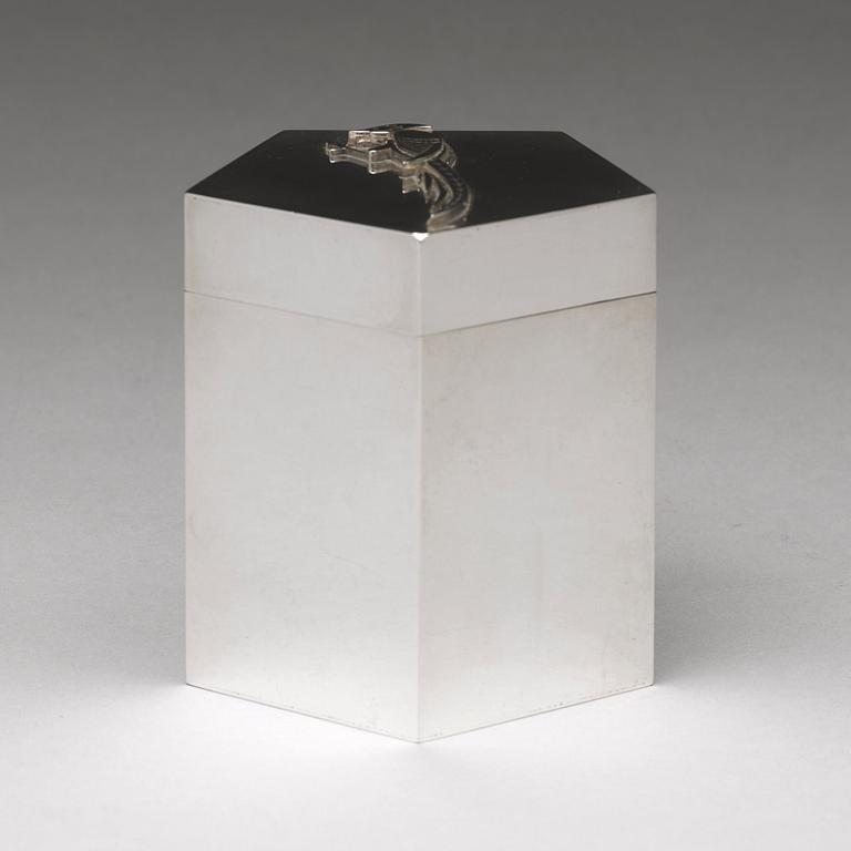 Wiwen Nilsson, a pentagonal lidded sterling jar, Lund, Sweden 1965.