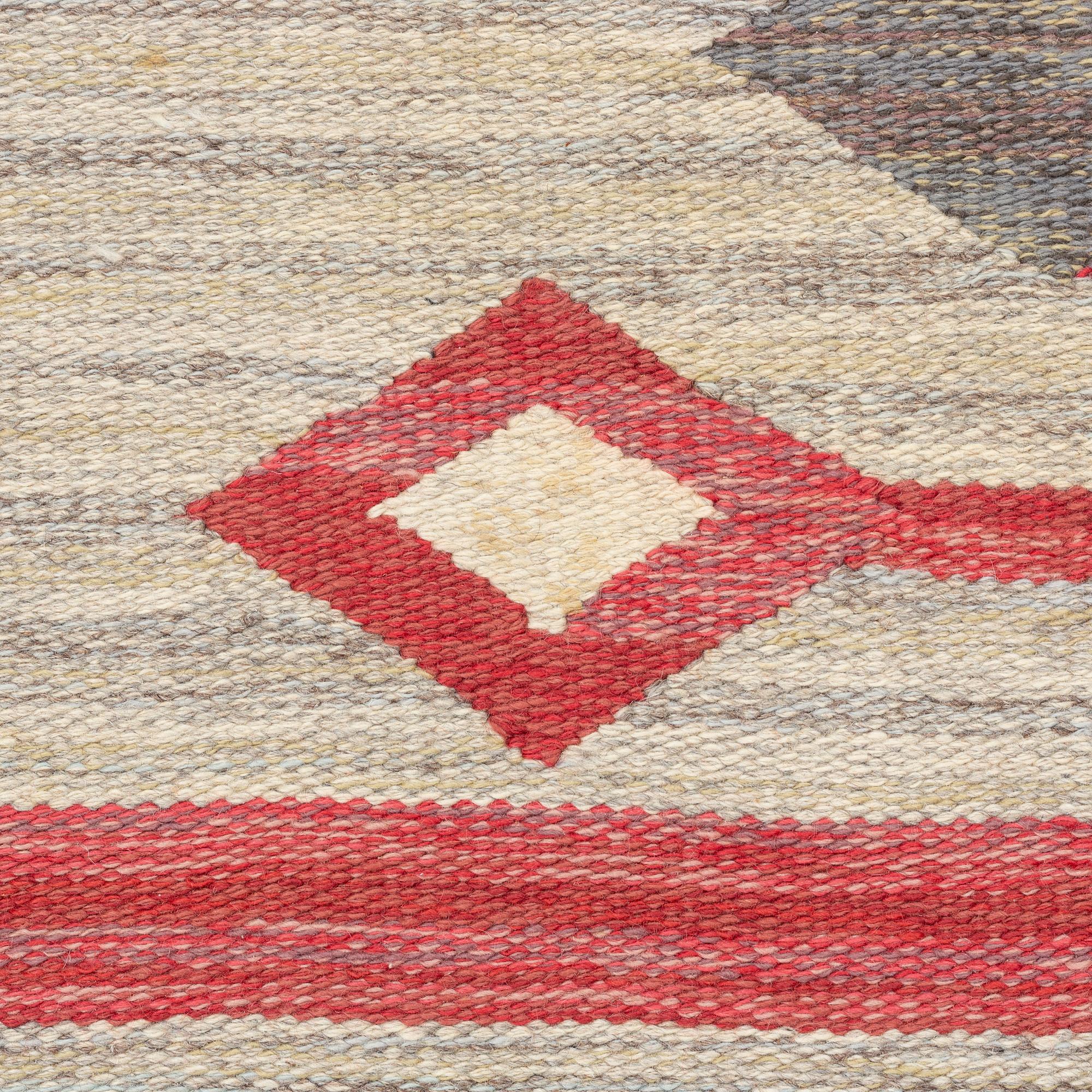 Matta, rölakan/gobelängteknik, Bohusslöjd-Konstfliten, 1900-talets mitt, ca 197 x 135 cm.