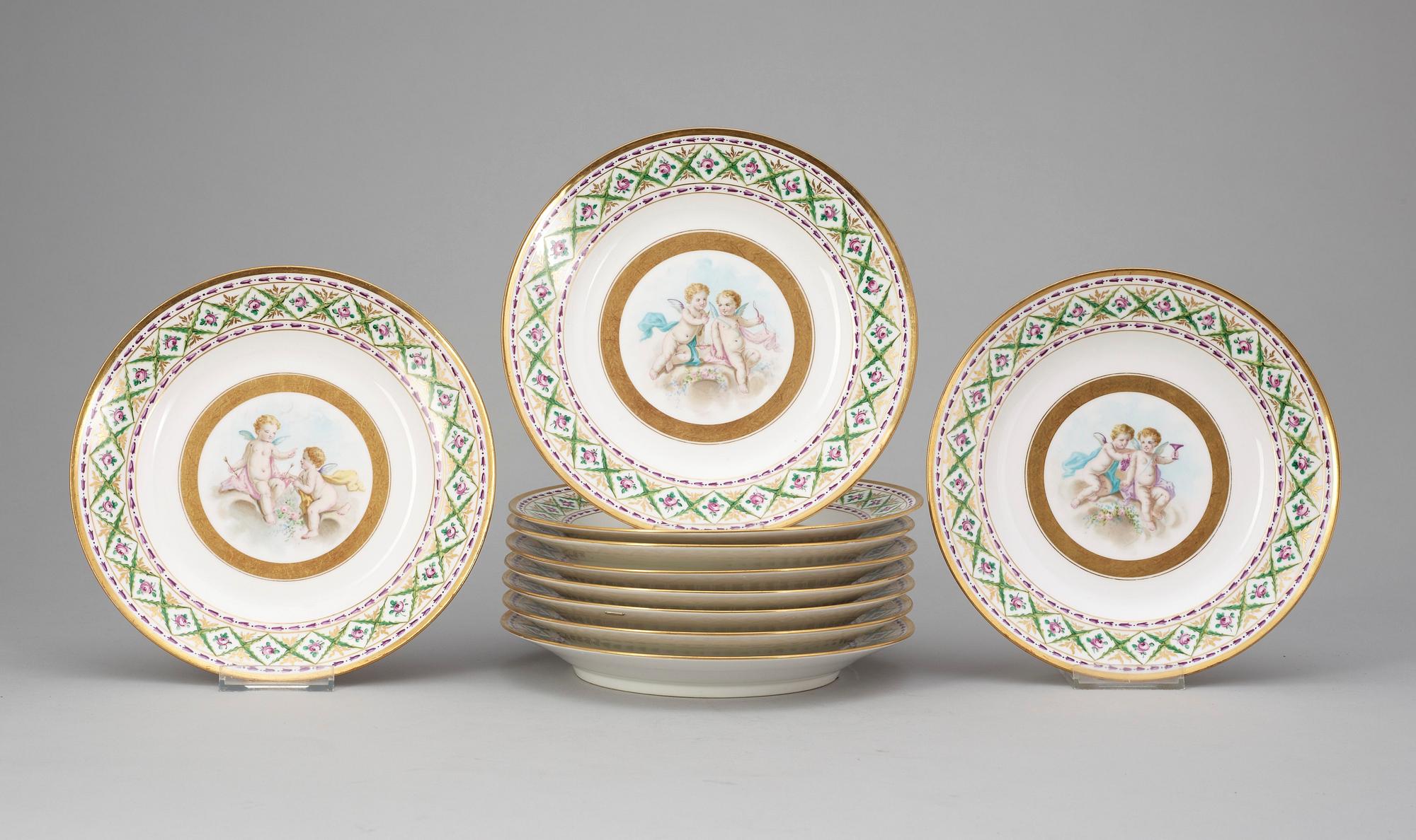 TALLRIKAR 10st, porslin. Sevres-stil, ca 1900.