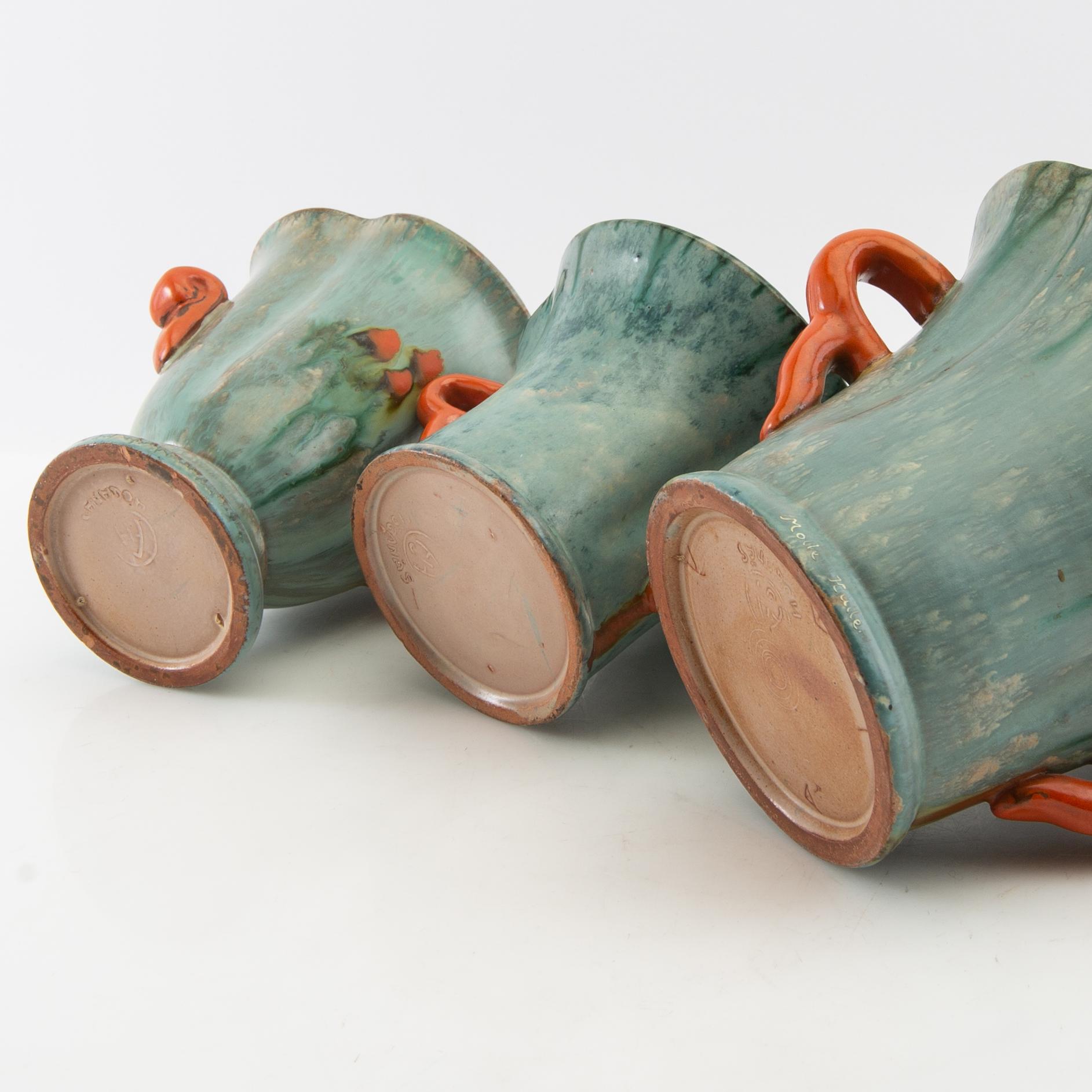 Andersson & Johansson vases 3 pcs Höganäs first half/mid 1900s.