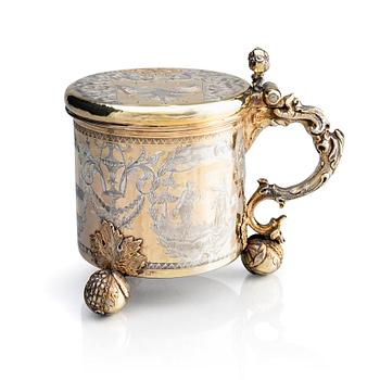 336. A Swedish  17th century parcel-gilt silver tankard, mark of Johan Ståhle, (Stockholm, active 1677-1687 (1694)).