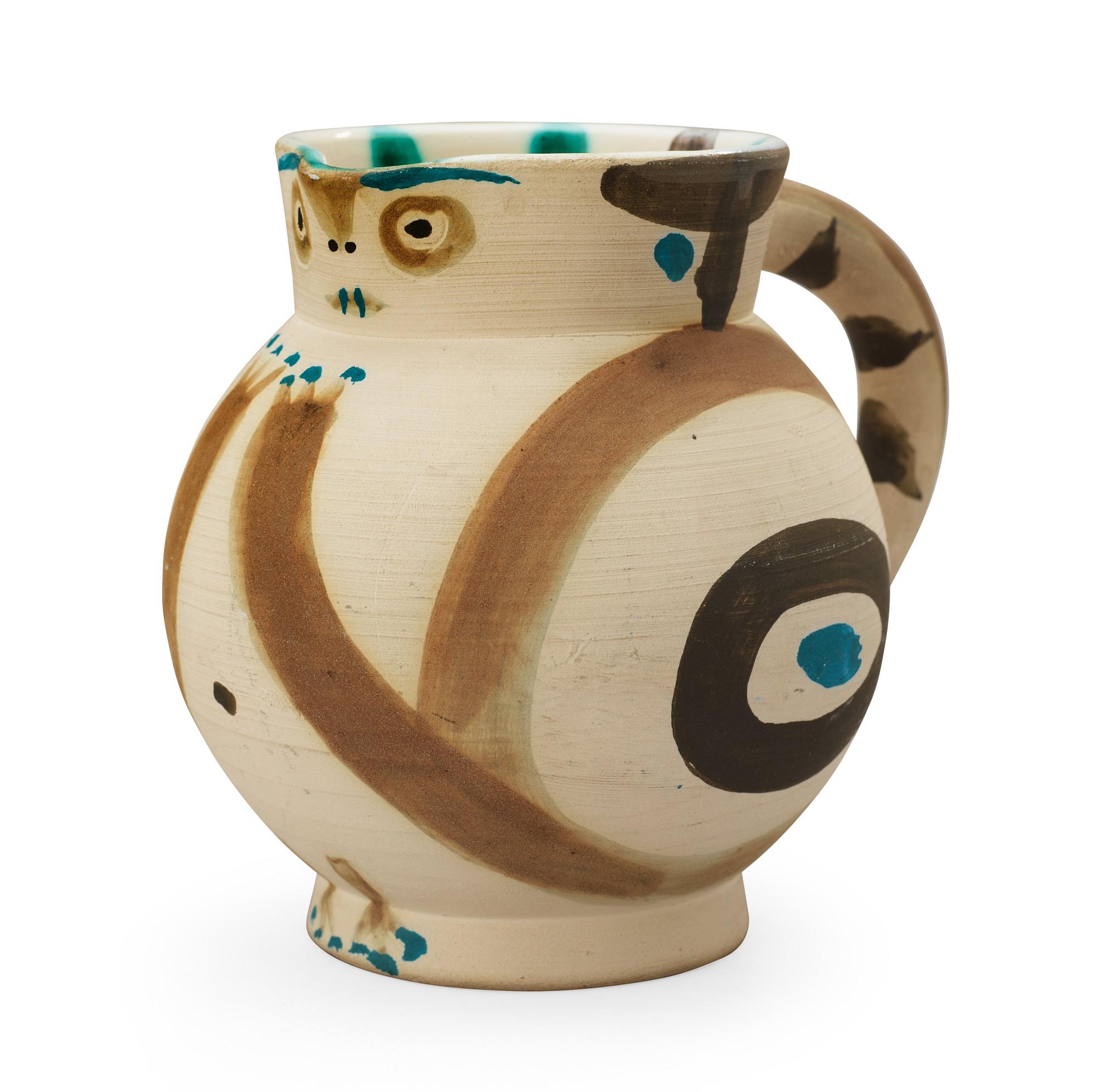 A Pablo Picasso 'Petite chouette' faience pitcher, Madoura, Vallauris, France.