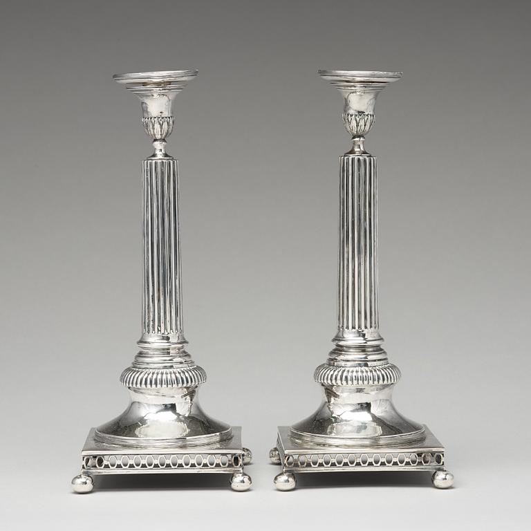 A pair of Swedish 18th century silver candlesticks, mark of Arvid Floberg, Stockholm 1798.