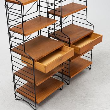 A pair of teak veneered bedside tables with shelves, Sweden, 1950's/60's.
