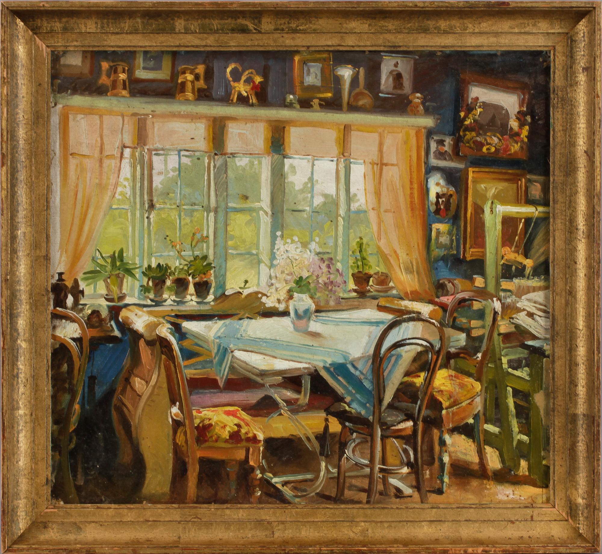 OKÄND KONSTNÄR, olja på duk uppklistrad på pannå. 1800-tal.