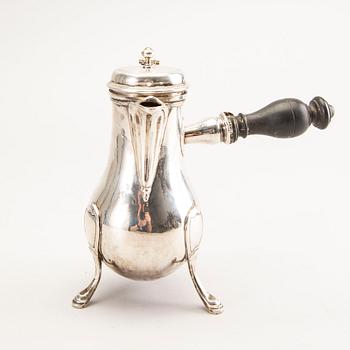 A French late 18th century silver coffee pot.