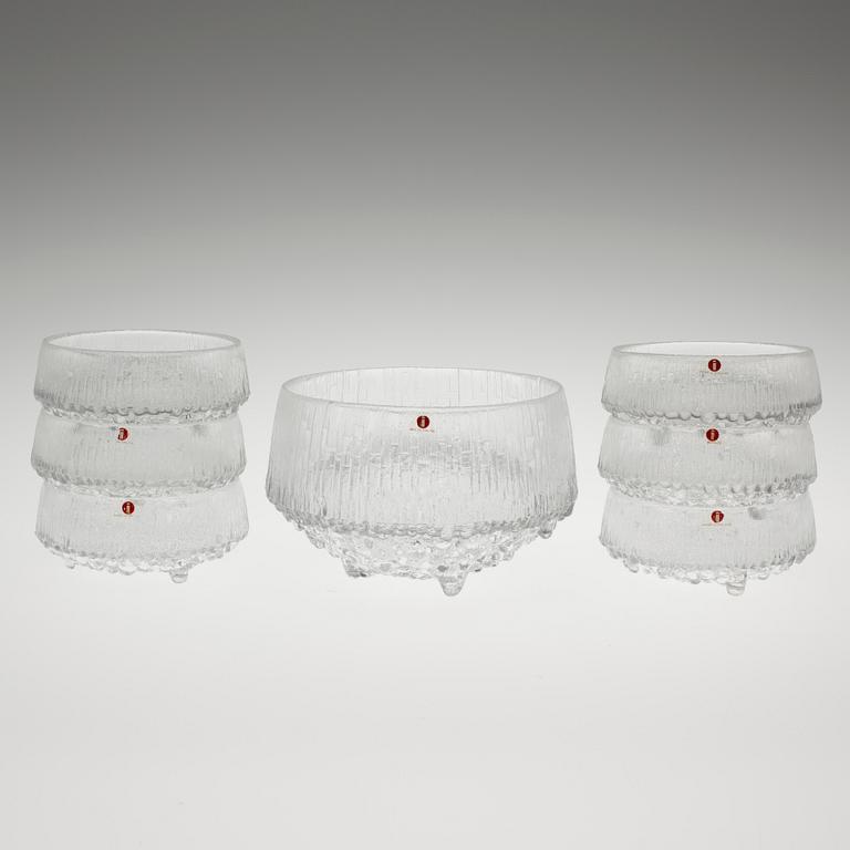 DESSERTSKÅL samt SKÅLAR, 6 st, glas, "Ultima Thule" design Tapio Wirkkala, Iittala.