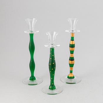 Anne Nilsson, three 'Celeste' glass candlesticks from Orrefors.