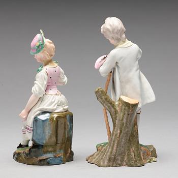 FIGURINER, två stycken, porslin. Höchst, 1700-tal.