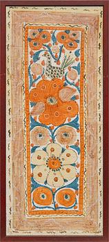 Textile paintings, a pair, so-called rooster paintings, Sunnerbo school, Småland, first half of the 19th century.