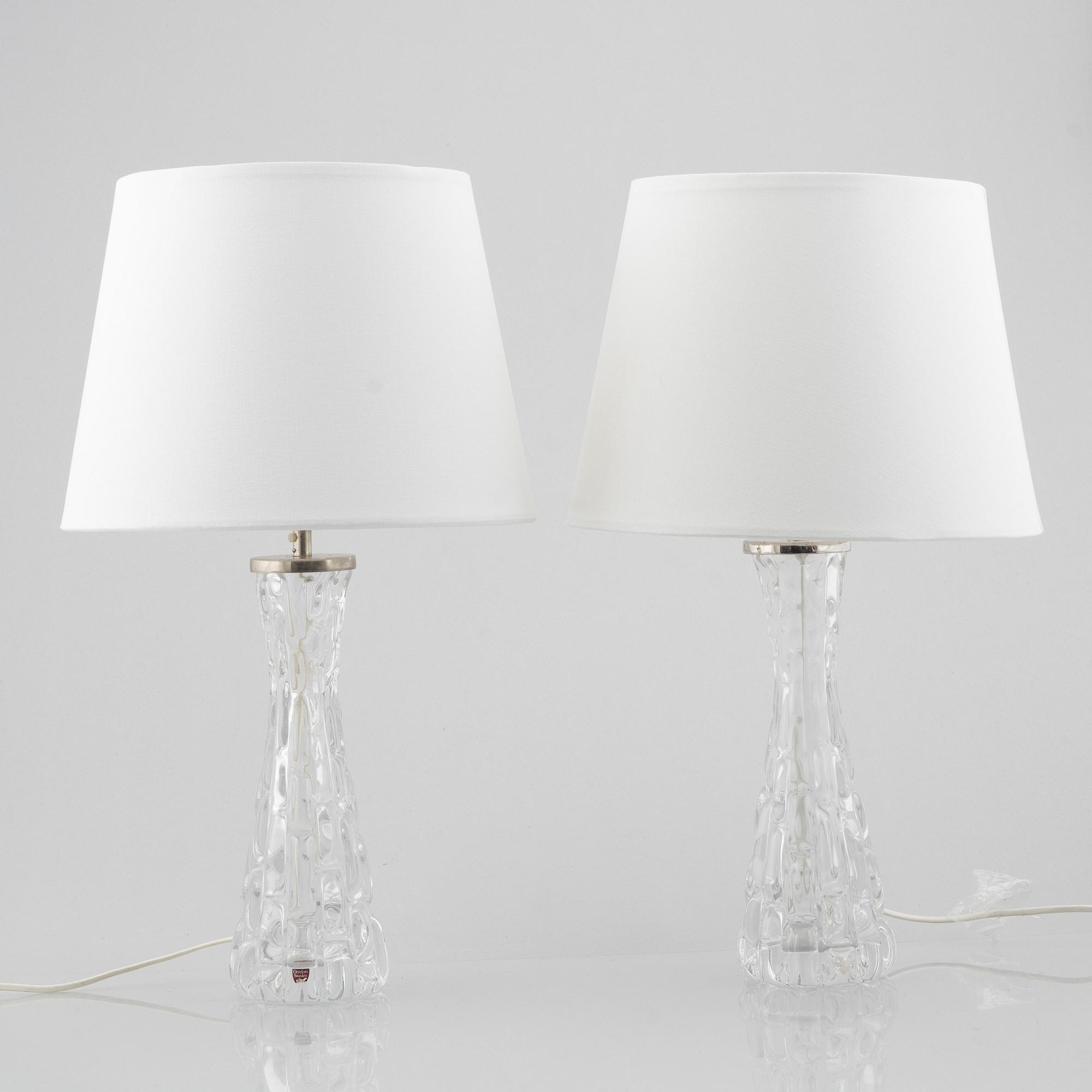 Carl Fagerlund, a pair of "RD-1477" glass table lamps, Orrefors, Sweden.