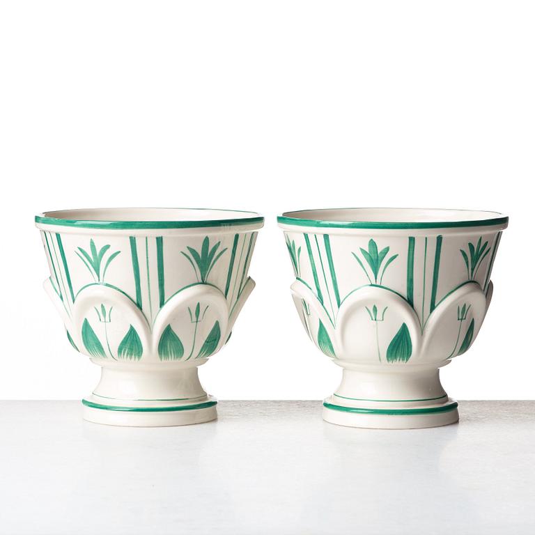 Arthur Percy, a pair of Swedish Grace creamware flower pots, 1920's-30's.