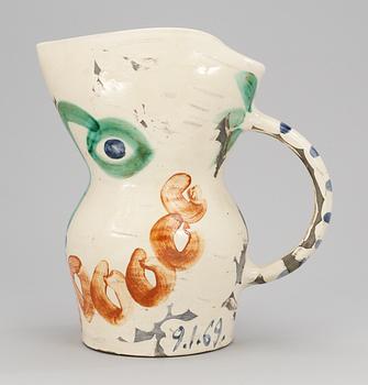 A Pablo Picasso faience jug, ´Visage aux cercles´, Madoura, Vallauris, France 1969.