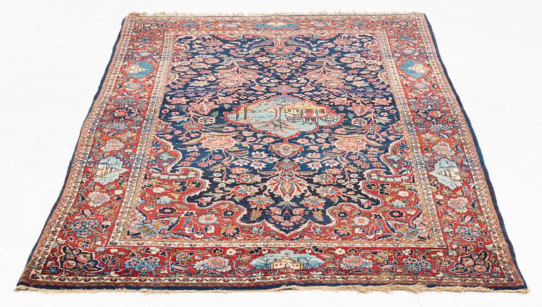 A semi-antique pictoral rug, probably Kashan, ca 206 x 128 cm.