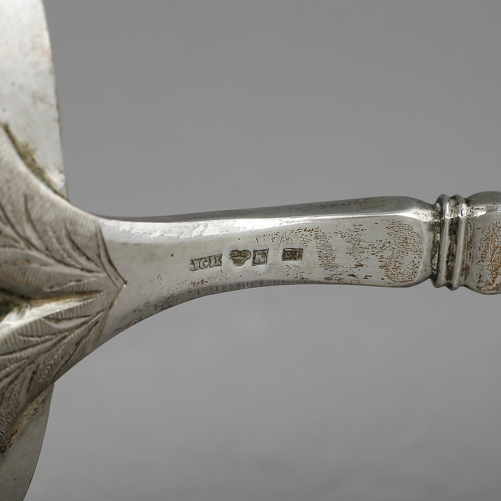 SOPPSLEVAR, 2 st, silver, F. Holmberg, Karlskrona 1843 resp JG Hentzell, Kalmar 1907.