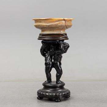 A wooden pedestal with onyx bowl, 20th Century.