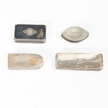 Boxes, 4 pcs, silver and niello, including Moscow, Russia 1873.