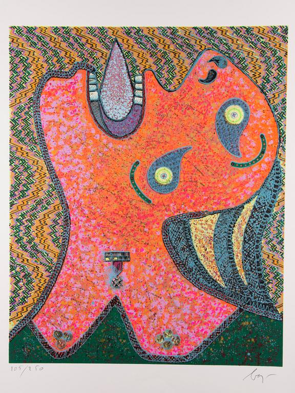 ENRICO BAJ, blandteknik och färgtryck, 5 st, signerade och numrerade.