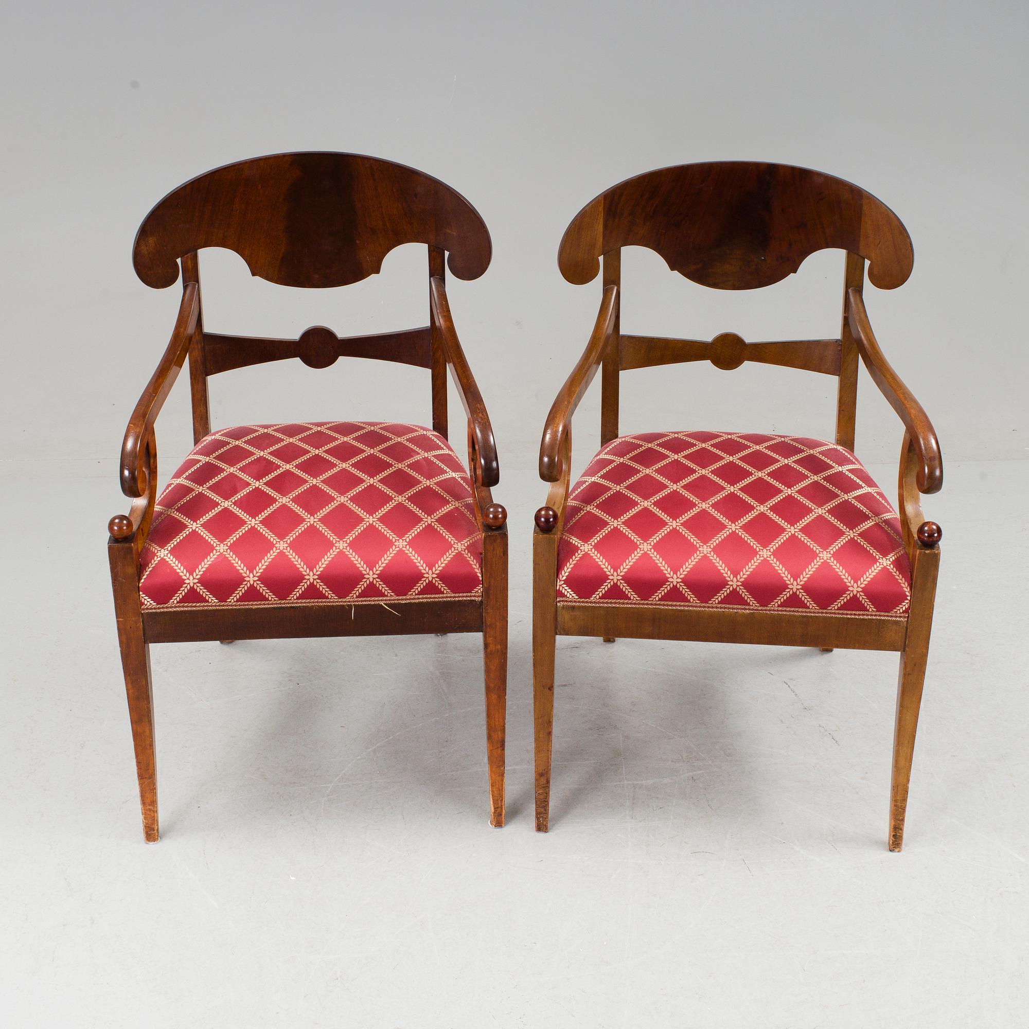 A pair of Karl Johan mahogany armchairs first half of the 19th century.