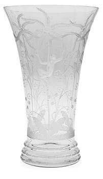 An Edward Hald engraved glass vase, Orrefors 1925.