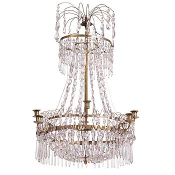 A Late Gustavian gilt brass and cut glass eight-light chandelier, circa 1800.