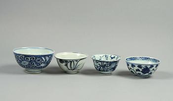 SKÅLAR, 4 st, porslin, Ming-dynastin.