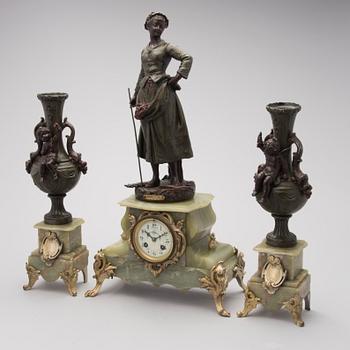 French mantel clock set, mantel clock marked Horlogerie Paris 7742, late 19th century.