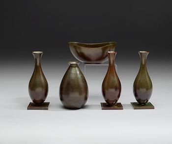 456. A set of four bronze vases and a bowl, by Jacob Ängman or Just Andersen.