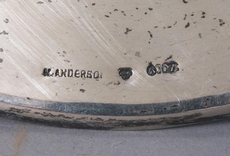 BLÄCKSTÄLL, silver, K. Andersson, otydlig årsstämpel. 133 gram.