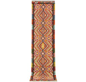 An Afghan Kelim runner, c. 384 x 83 cm.
