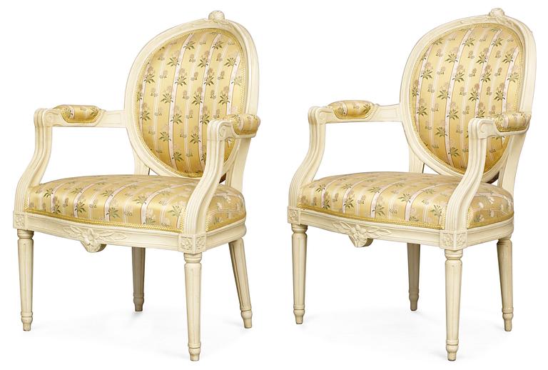 A Gustavian armchair, comprising also a later armchair.