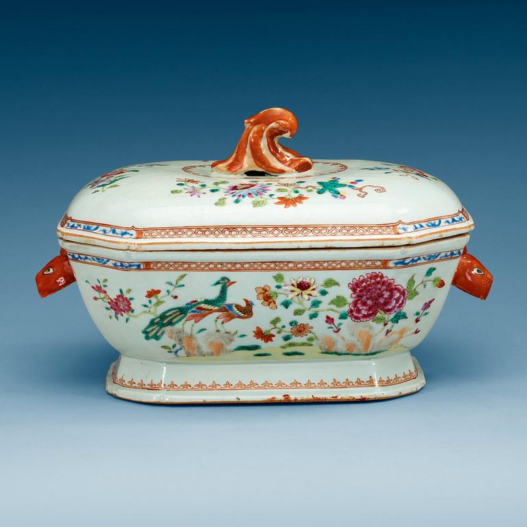 A famille rose 'double peacock' tureen with cover, Qing dynasty, Qianlong (1736-95).