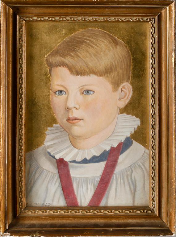 OKÄND KONSTNÄR, tempera på pannå, signerad Dorothy Sims-Williams och daterad 1954.