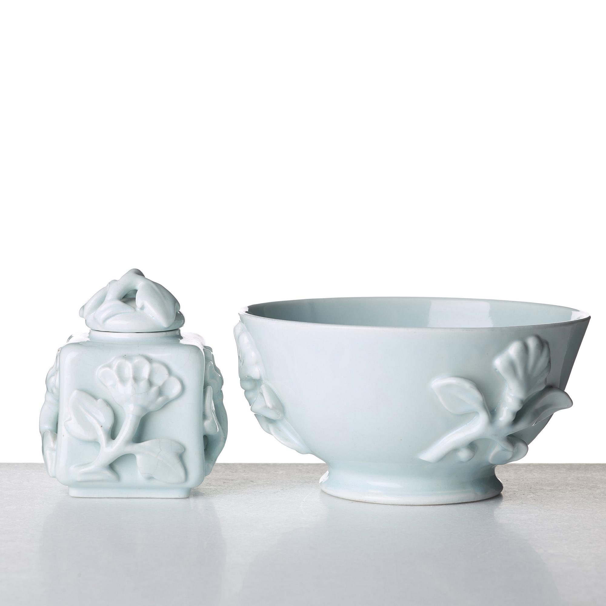 Wilhelm Kåge, a ceramic bowl and a teacaddy, Gustavsberg, Sweden ca 1924.