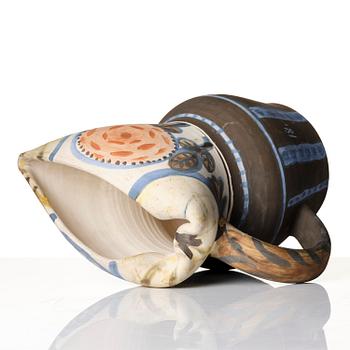 Pablo Picasso, kanna, lergods, "Pichet gothique aux marguerites", unikat, Madoura, Vallauris, Frankrike, 1953.