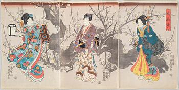 UTAGAWA KUNISADA (TOYOKUNI III) (1786–1864), a Japanese triptych, Meiji (1868-1912).