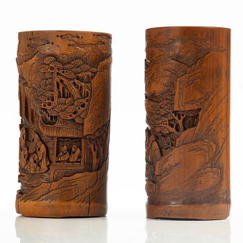 Two Chinese bamboo brush stands, late Qing dynasty / 20th century.