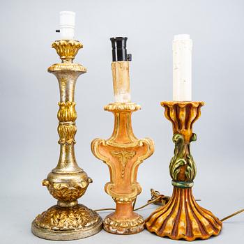 Four mid 20th century wood table lamps from Paoletti, Firenze Italy.