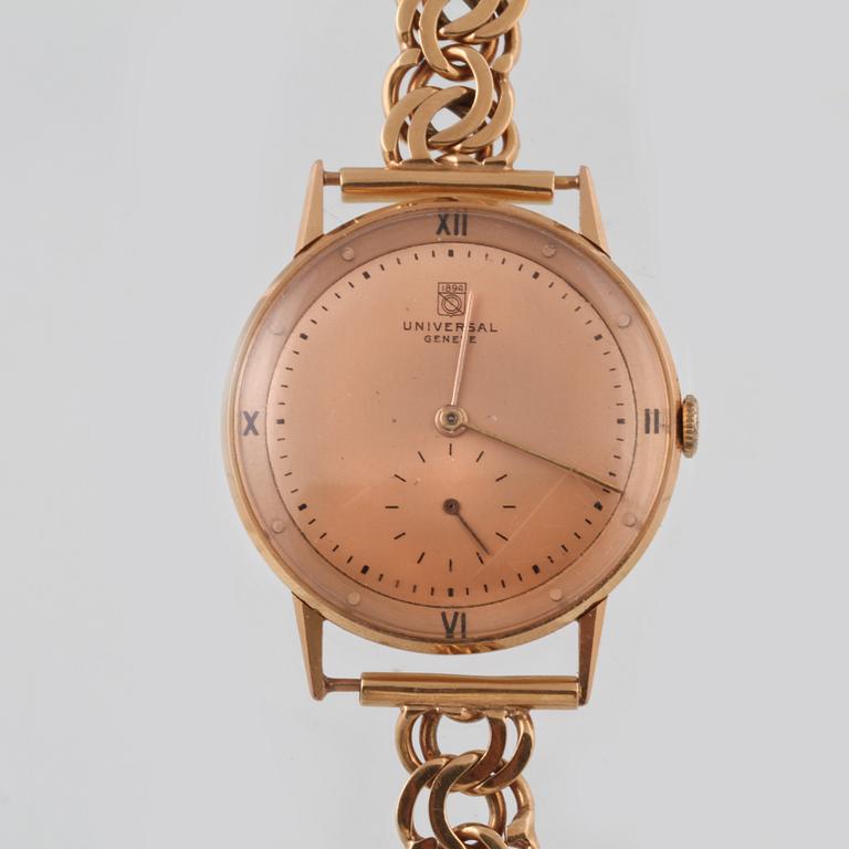 ARMBANDSUR, 18 k guld, Universal, Geneve. Total vikt ca 45 g.