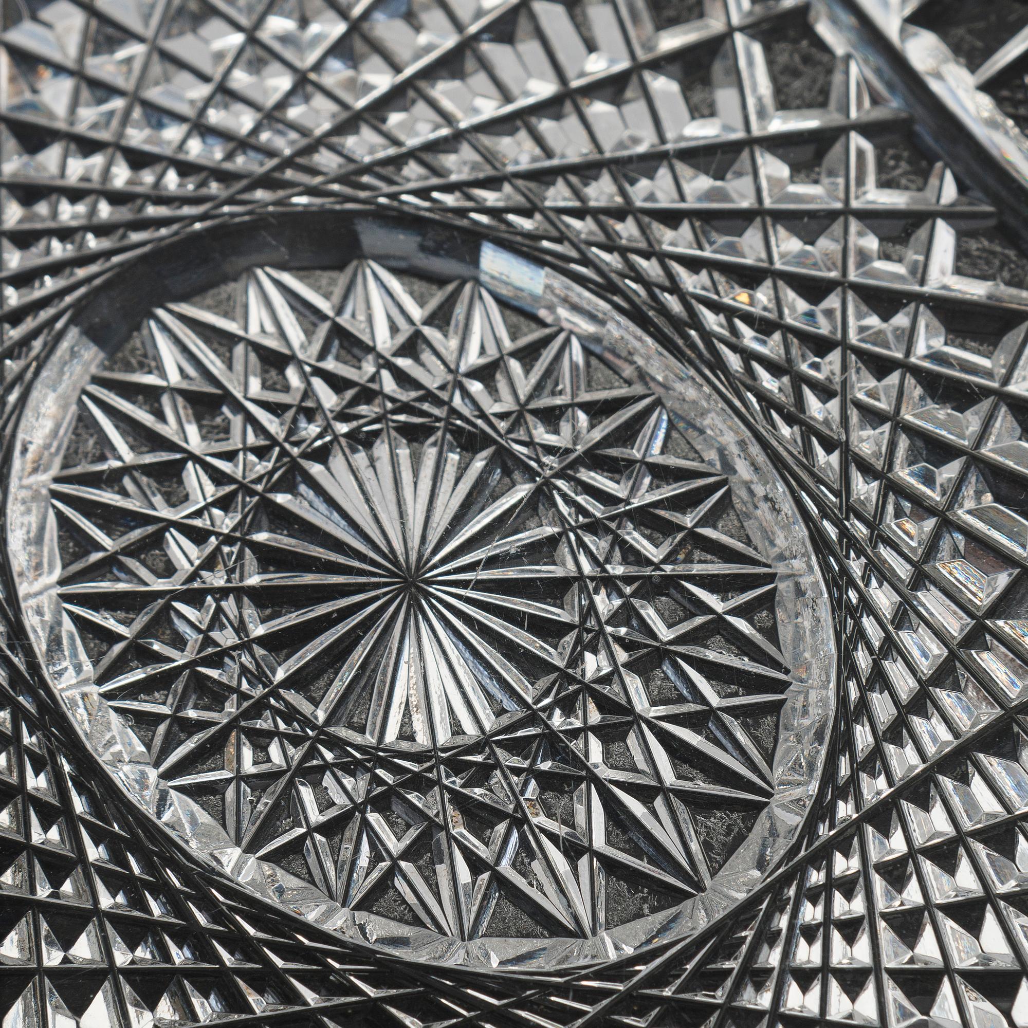 Fabergé, a silver-mounted cut glass serving dish, Imperial Warrant mark, Moscow 1908-1917.