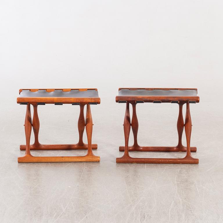 TWO TEAK FOLDING STOOLS BY POUL HUNDEVAD DENMARK, 1960'S-.