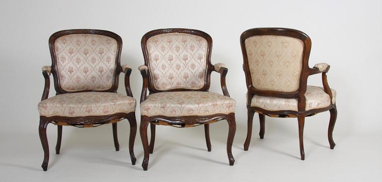 SALONGSMÖBLEMANG, 5 delar, rokokostil, 1900-talets mitt.