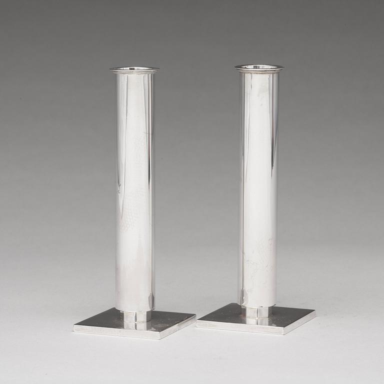 Wiwen Nilsson, a pair of sterling candlesticks, Lund, Sweden 1949.