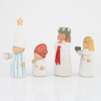 Lisa Larson, 4 pcs, Lucia procession, candleholders/figurines, signed, Gustavsberg.
