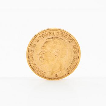 Guldmynt  20 mark 1912 Tyska riket (Baden) Friedrich II.